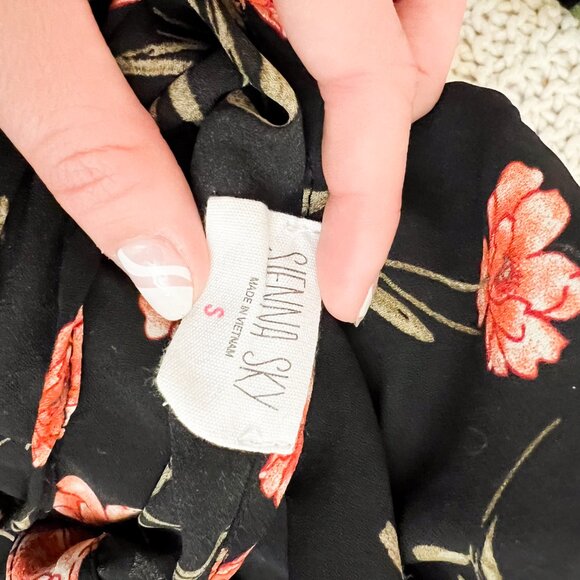 Siena Sky Black Floral Smocked Waist Blouse Top | Small - Picture 2 of 5